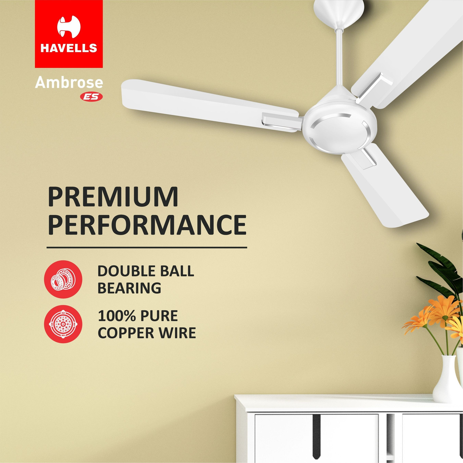 Image of HAVELLS AMBROSE HS with 2 Year Warranty Energy Saving 1200 mm Ceiling Fan (1 Star | Chrome | Pack of 1)