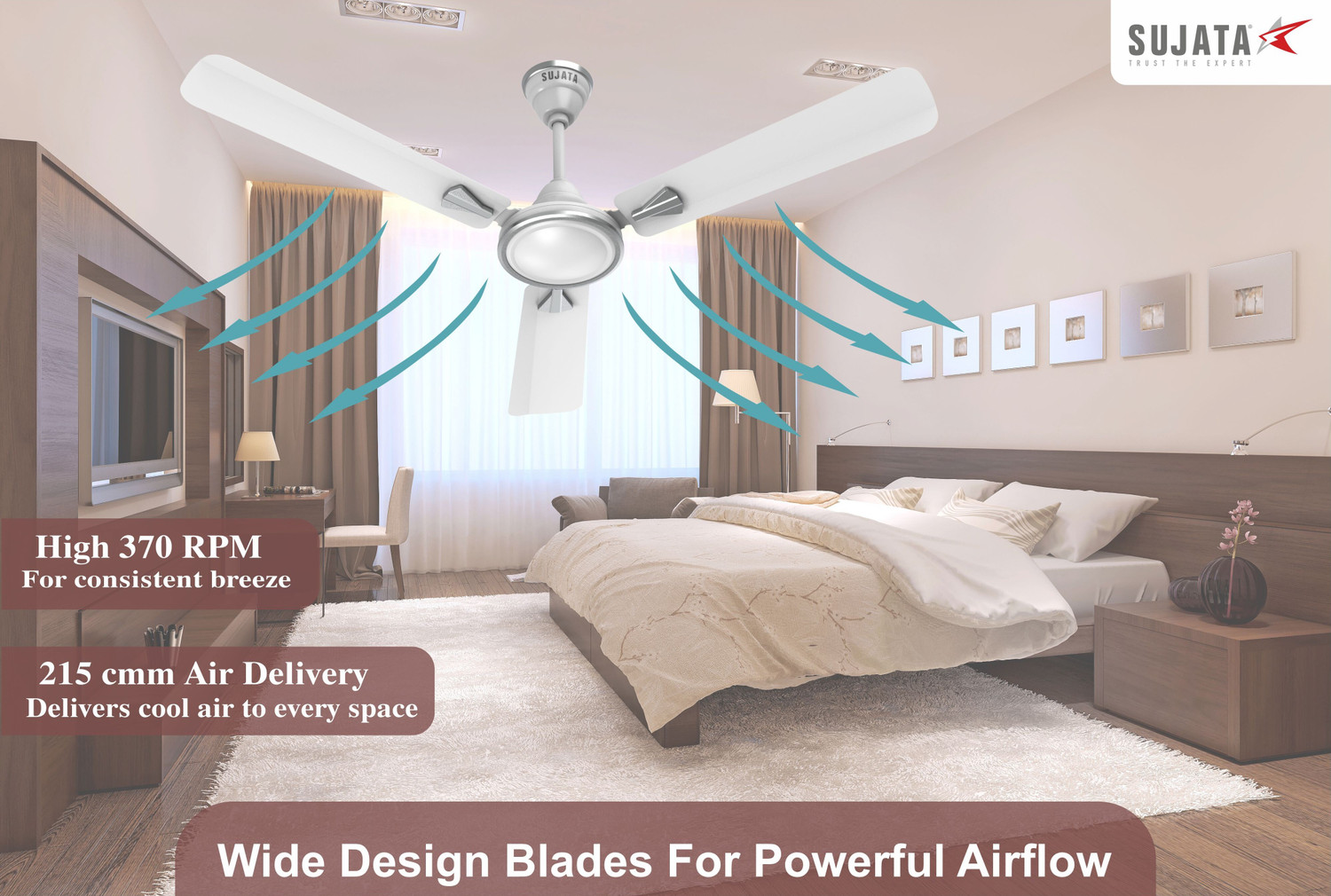 Image of SUJATA Ceiling Fan 1200mm | 100% Copper Winding | BEE Star Rated | Ceiling Fan with 5 Year Warranty High Air Delivery 1200 mm Ceiling Fan