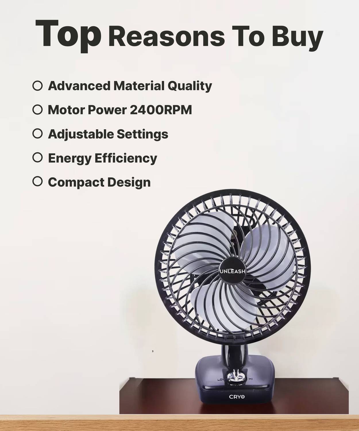 अनलीश CRYO 9 Inch Table Fan - Image 3