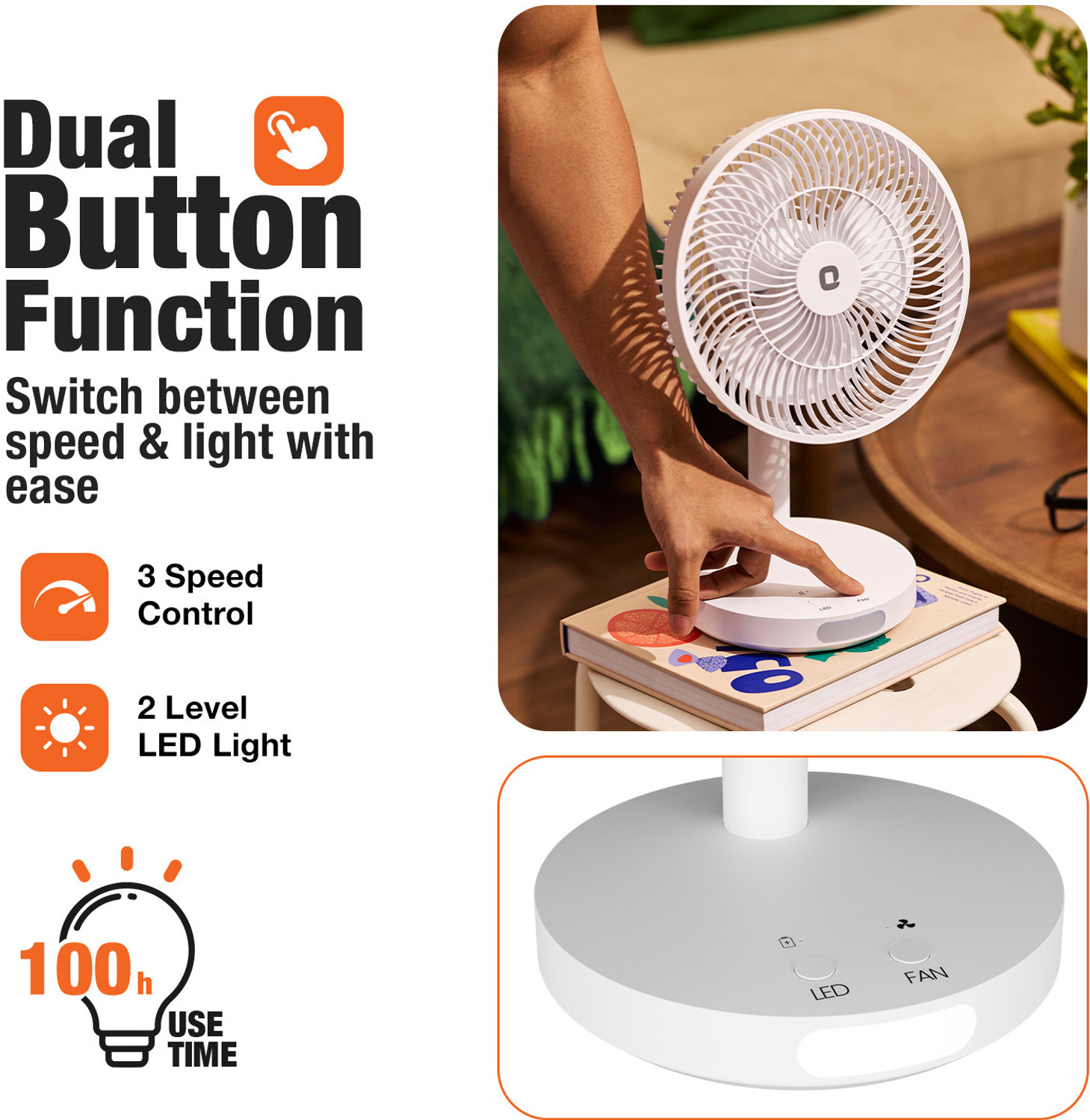 Image of Orient Electric Vento | Rechargeable Personal Fan | Quiet Operation | USB Type-C Charging with 1 Year Warranty Silent Operation 178 mm Table Fan