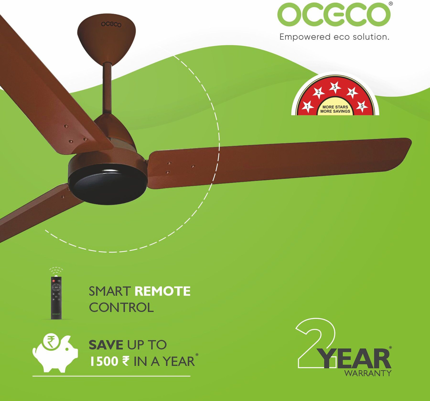 Image of oceco Ecos Matt Black 56 with 2 Year Warranty BLDC Motor with Remote 1400 mm Ceiling Fan