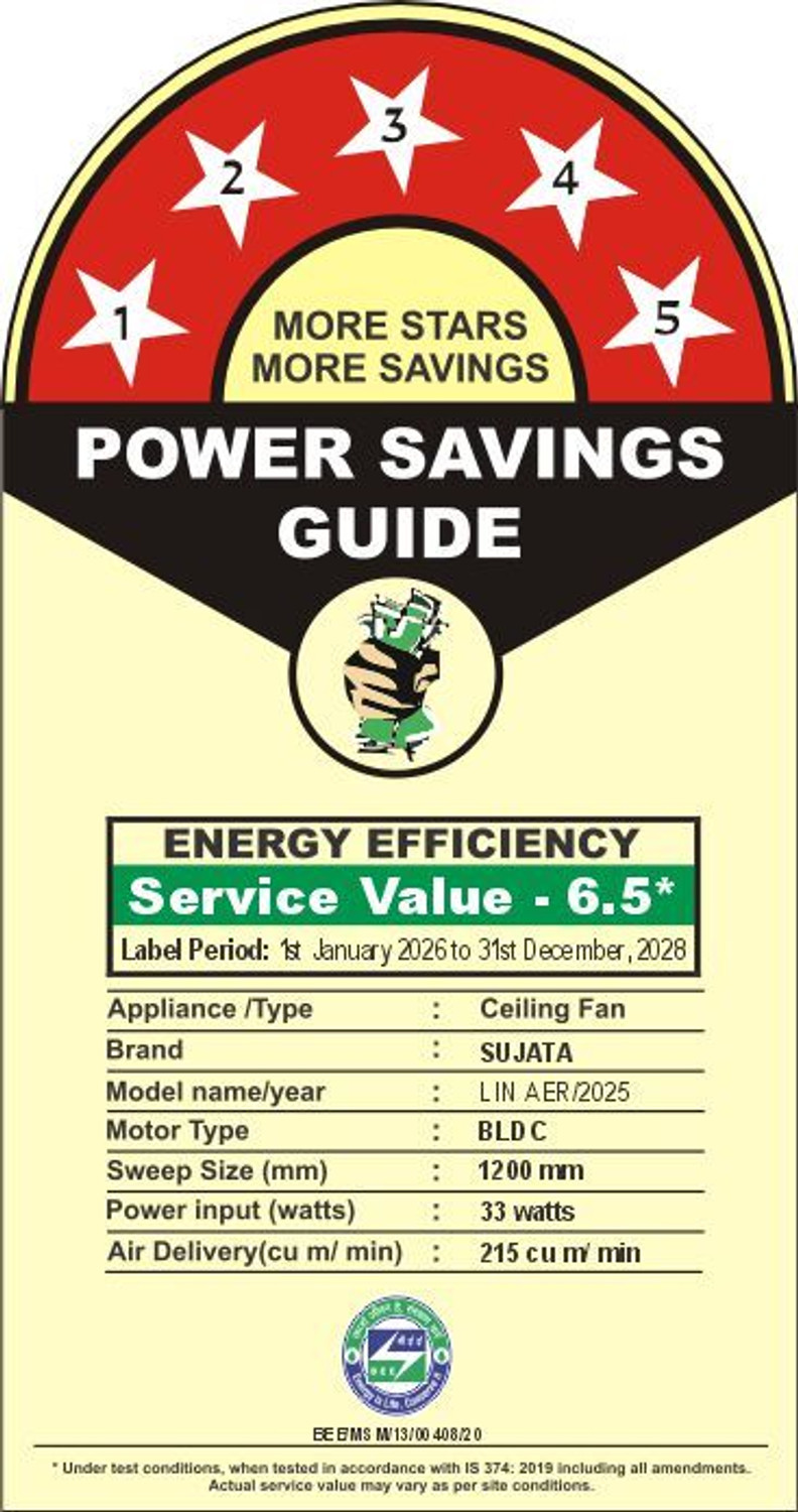Image of SUJATA Lin Aer Ceiling Fan with Remote | BLDC Ceiling Fan 1200mm | 60% Energy Savings with 3 Year Warranty Underlight 1200 mm Ceiling Fan (5 Star | Grey | Pack of 1)