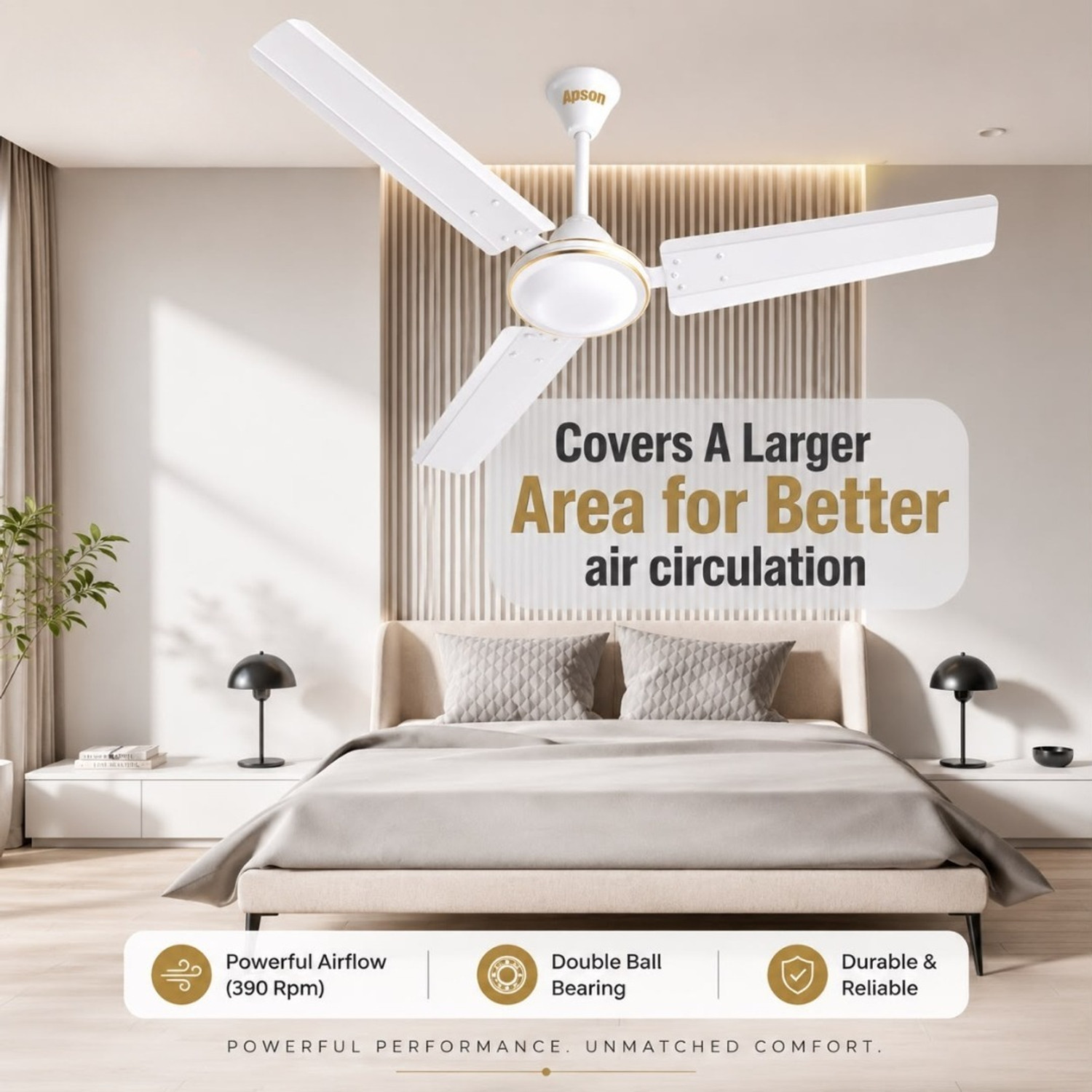 Image of Apson APSARA with 2 Year Warranty Anti Dust, Energy Saving, High Air Delivery, Ultra High Speed 1200 mm Ceiling Fan