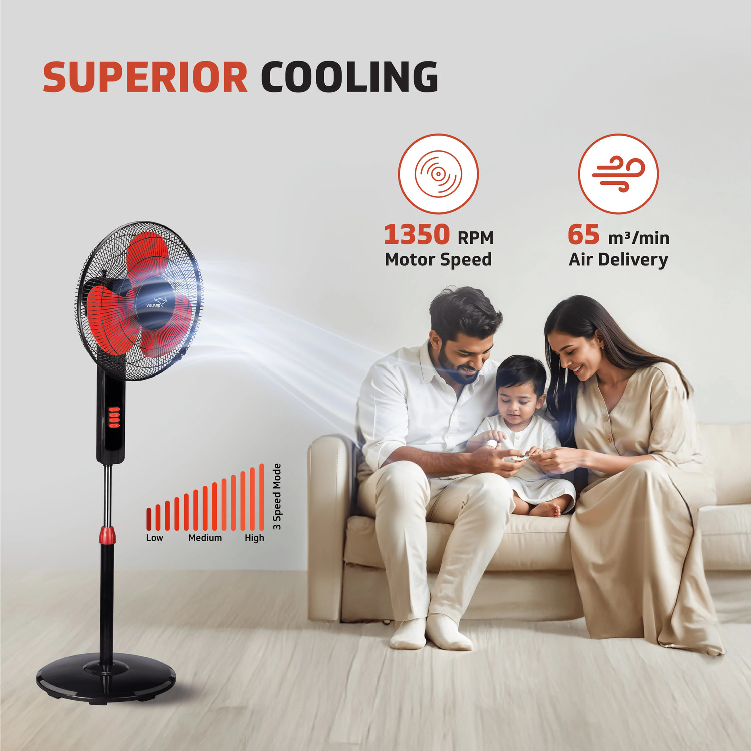 Image of V-Guard Esfera STS Plus Neo (Red Black) | Copper Motor | Premium | ABS Body with 2 Year Warranty 400 mm Pedestal Fan