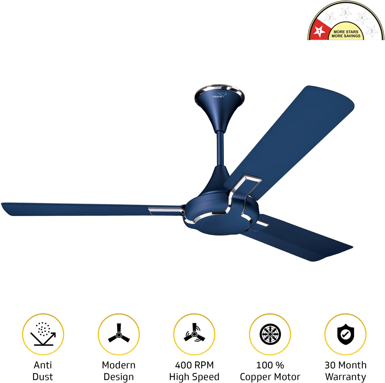 Image of V-Guard Glado Prime 400 VX Premium Decorative Ceiling Fan with 3 Year Warranty Ultra High Speed 1200 mm Ceiling Fan