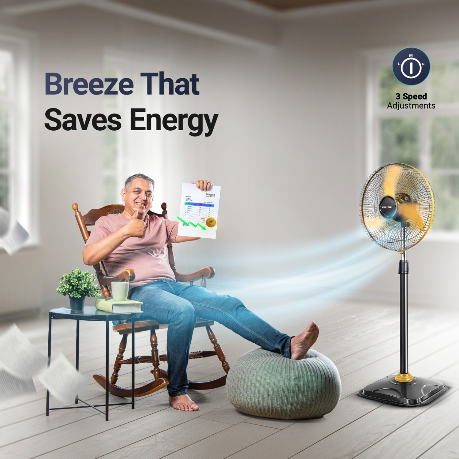 Image of Kenstar Wind Speed Ultra YLB | Adjustable Height with 2 Year Warranty Ultra High Speed 400 mm Pedestal Fan