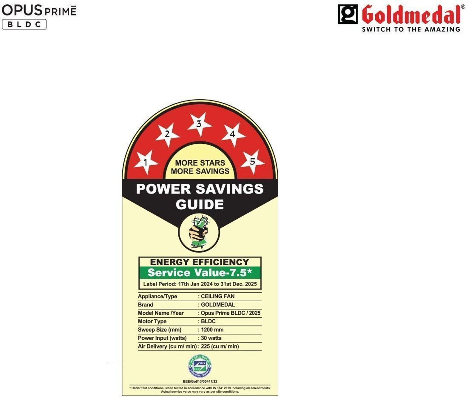 Image of Goldmedal Opus Prime BLDC with 5 Year Warranty BLDC Motor with Remote 1200 mm Ceiling Fan