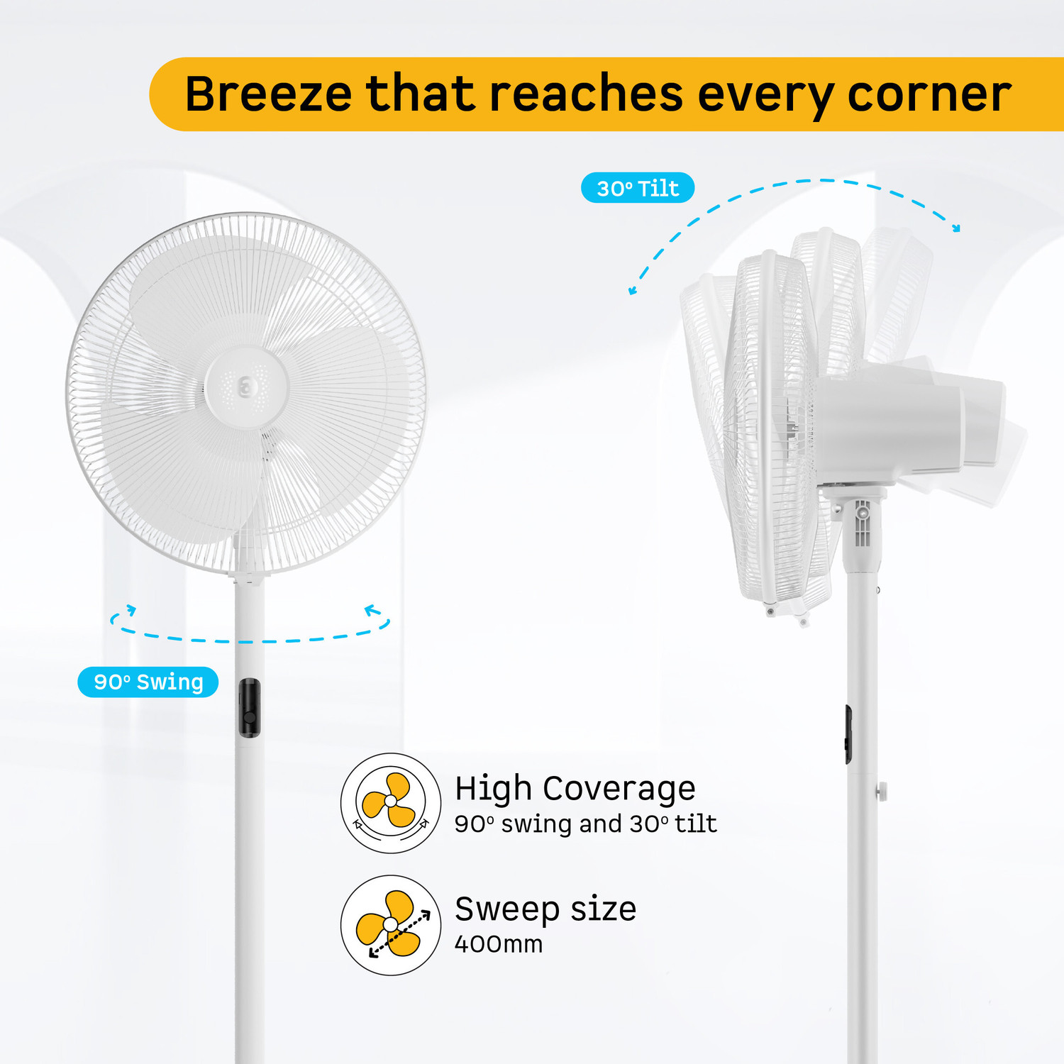 Image of Atomberg Izar High Speed Pedestal with 2 Year Warranty Ultra High Speed 400 mm Pedestal Fan (Snow White | Pack of 1)