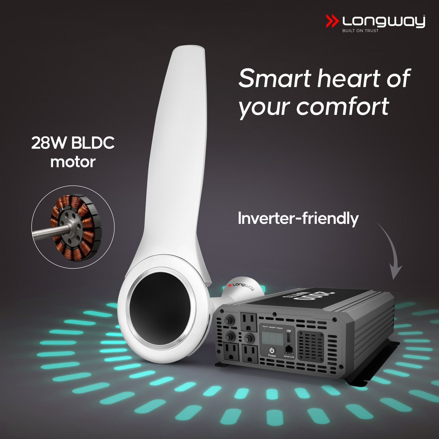 Image of Longway Glideon ABS Blade & Body | BLDC Motor | Remote Control | Decorative with 5 Year Warranty BLDC Motor with Remote 1200 mm Ceiling Fan