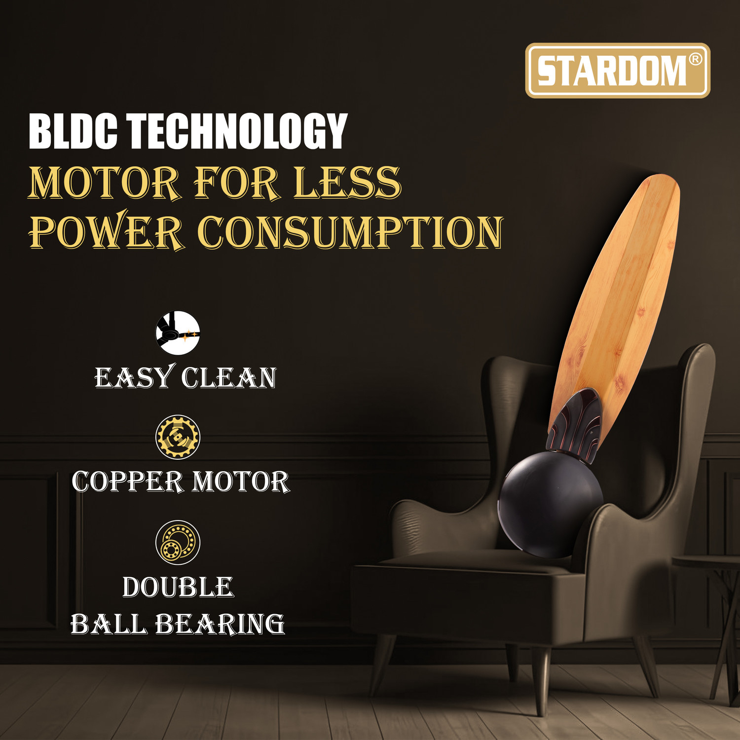 Image of Stardom RACER WOODEN | BLDC Motor | 4 Blade with 5 Year Warranty BLDC Motor with Remote 1200 mm Ceiling Fan