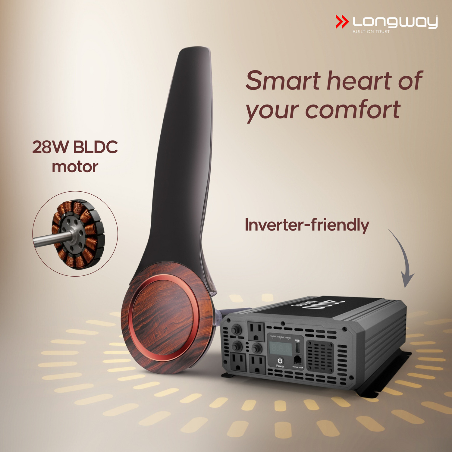Image of Longway Glideon Black with 5 Year Warranty BLDC Motor with Remote 1200 mm Ceiling Fan