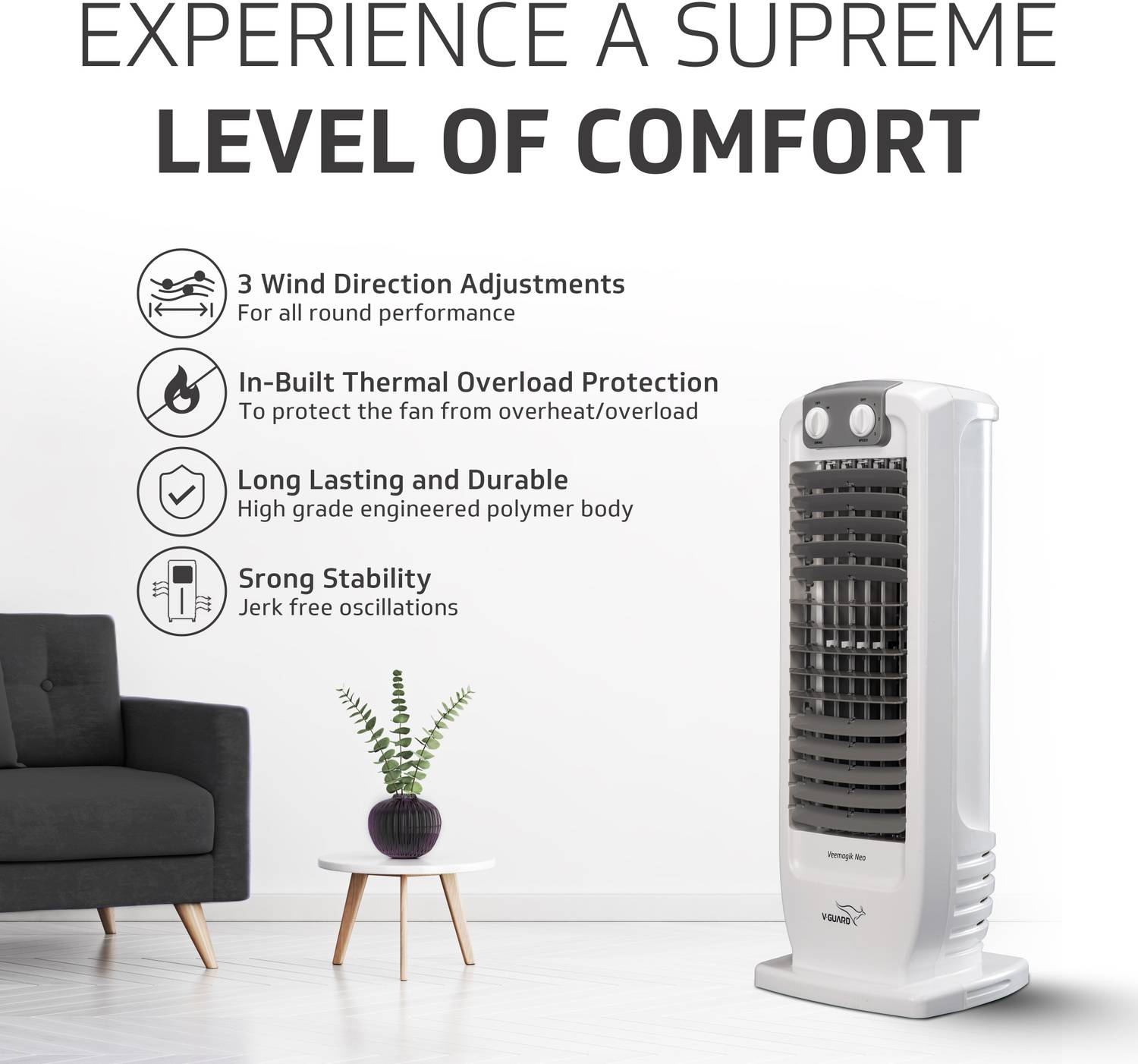 V-Guard Veemagik Neo 435mm Tower Fan - Image 5