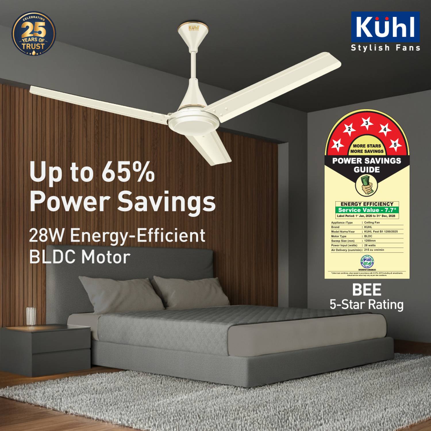 KUHL Fest B1 Power Saving BLDC Ceiling Fan 1200 mm - Image 5