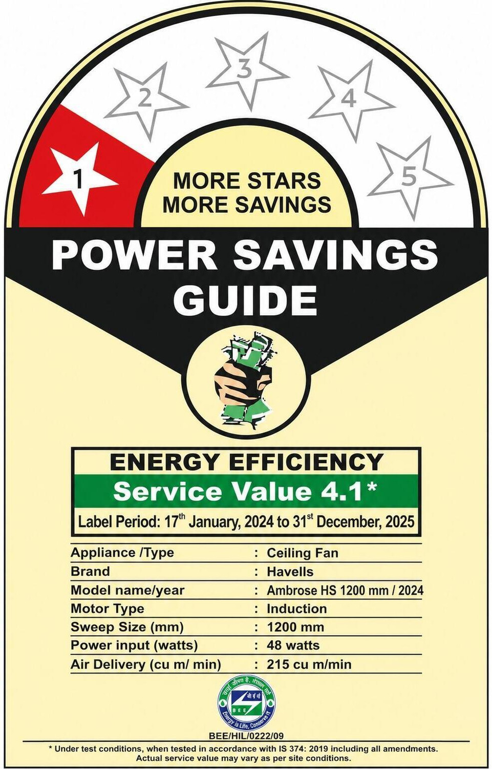 Image of HAVELLS AMBROSE HS with 2 Year Warranty Energy Saving 1200 mm Ceiling Fan (1 Star | Cola Espresso Brown | Pack of 1)