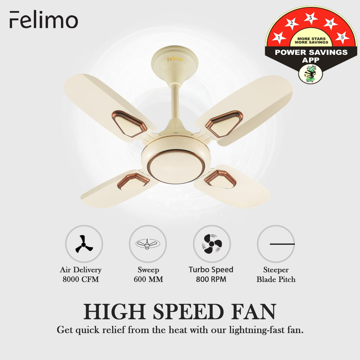 Image of Felimo Wind Super Ultra High Speed 24 Inch with 1 Year Warranty Anti Dust 600 mm Ceiling Fan