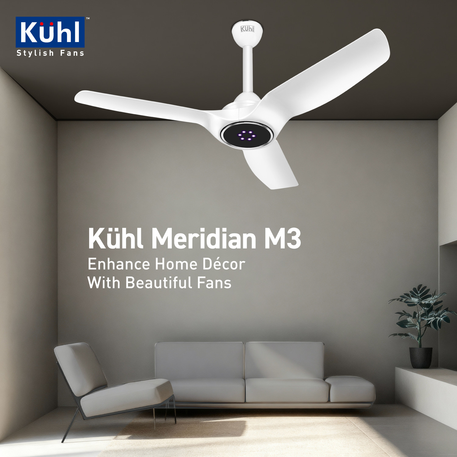 Image of KUHL Meridian M3 Power Saving BLDC Ceiling Fan|Air Flow|LED Indicators & Reverse Mode BLDC Motor with Remote 1200 mm Ceiling Fan