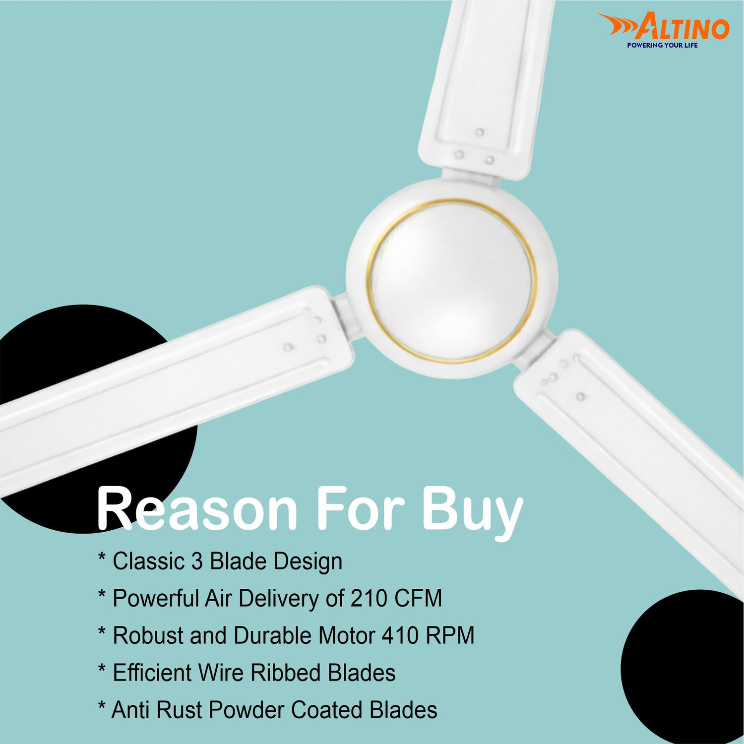Image of ALTINO Tezz Premium Powerful 48 inch Anti-Dust Star Rated Rust Resistant Ceiling Fan with 24 Months Warranty Energy Saving 1200 mm Ceiling Fan