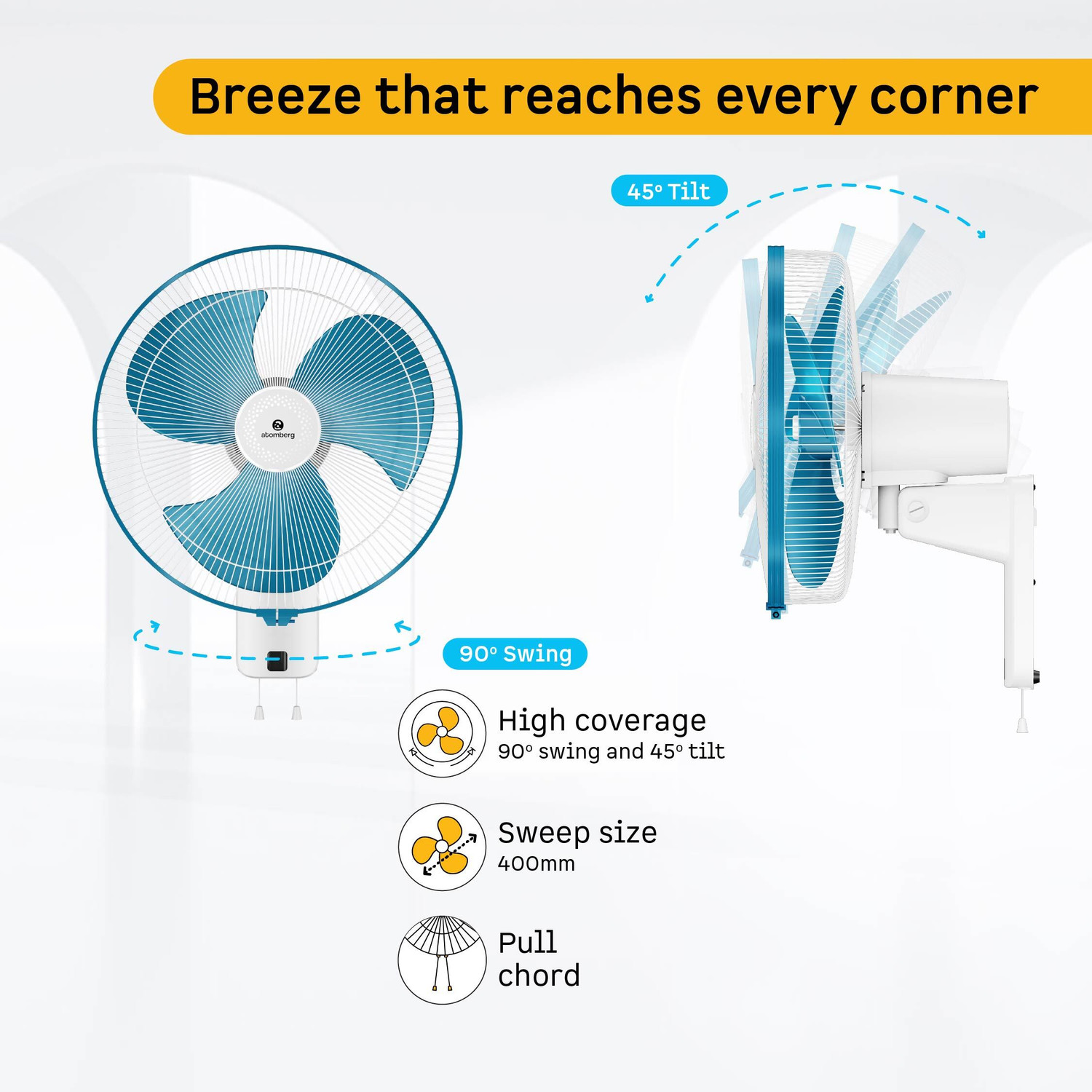 Image of Atomberg SilenceAire Hi-Speed6 SpeedsSilent wall fanHome&OfficeRemoteEnergy Saving with 2 Year Warranty BLDC Motor with Remote 400 mm Wall Fan