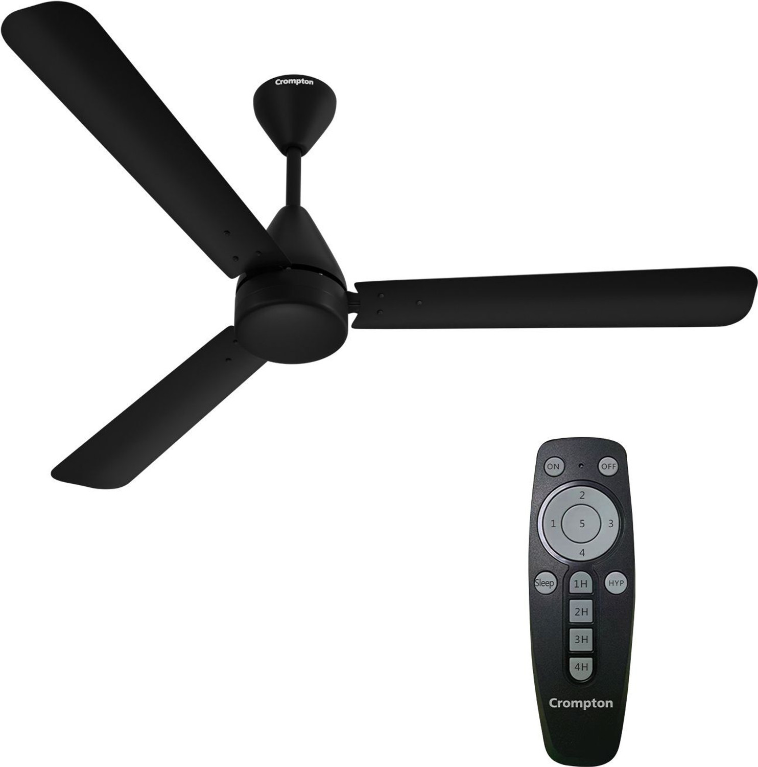 Image of Crompton Energion Hyperjet | BLDC Technology | Remote Control with 3 Year Warranty BLDC Motor with Remote, Energy Saving, High Air Delivery, Remote Controlled 1200 mm Ceiling Fan (5 Star | Matte Black | Pack of 1)