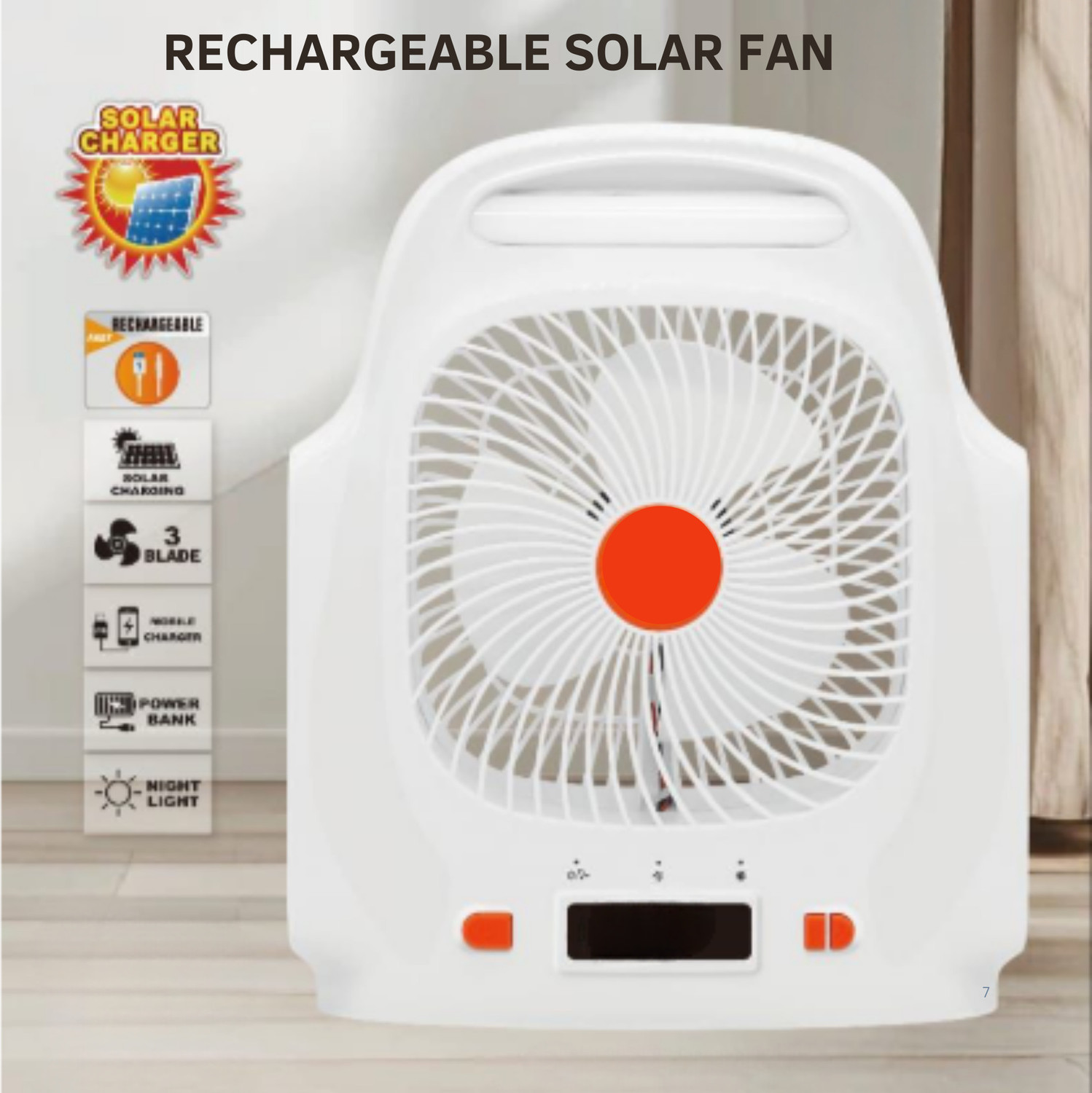 Image of DRUMSTONE Solar Rechargeable Fan - LED Light & Cord-Free Cooling for Home or Outdoors with 7 Year Warranty 3 mm Table Fan