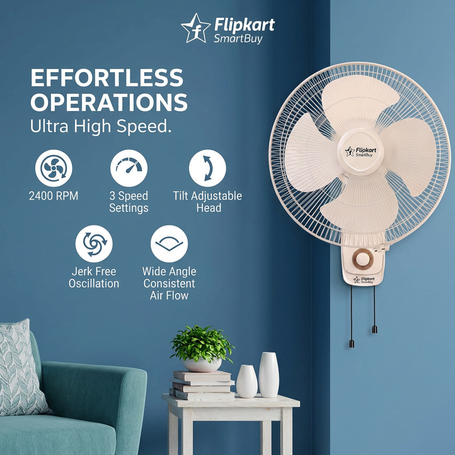 Image of Flipkart SmartBuy Potent | High Speed with 12 Months Warranty 300 mm Wall Fan