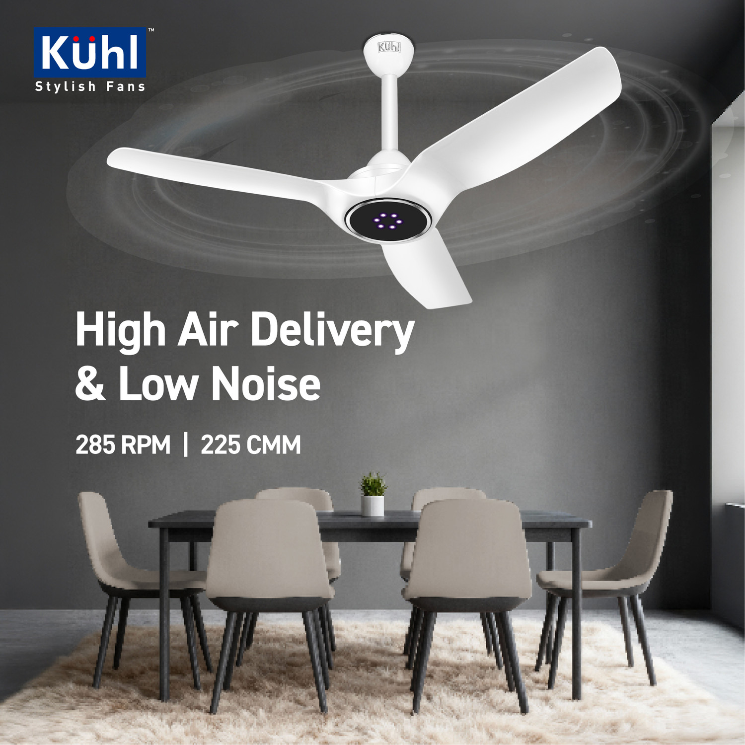 Image of KUHL Meridian M3 Power Saving BLDC Ceiling Fan|Air Flow|LED Indicators & Reverse Mode BLDC Motor with Remote 1200 mm Ceiling Fan