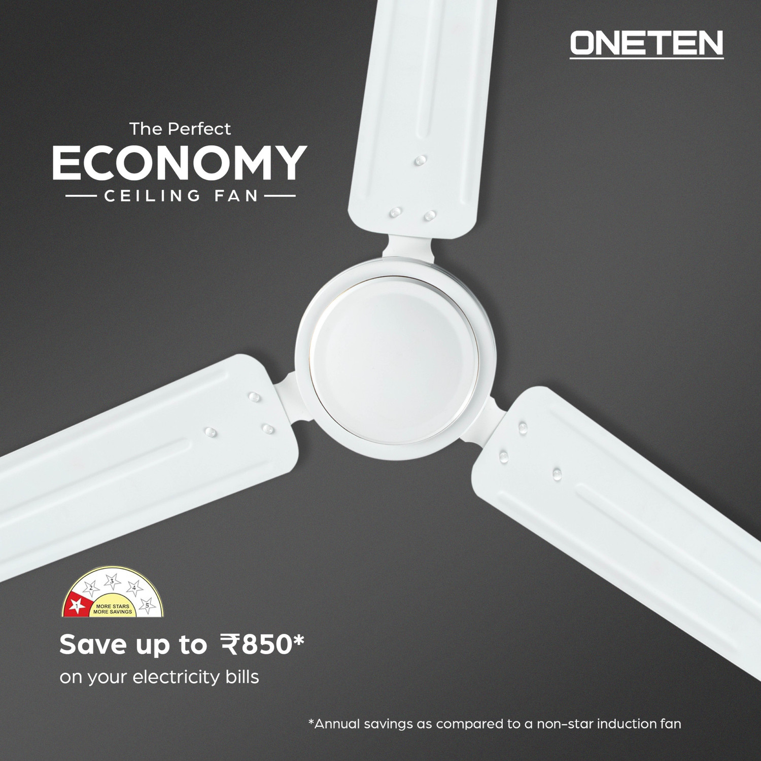Image of ONE TEN Udan Ceiling Fan Energy Efficient Fan HighSpeed 400RPM with 24 Months Warranty Energy Saving 1200 mm Ceiling Fan