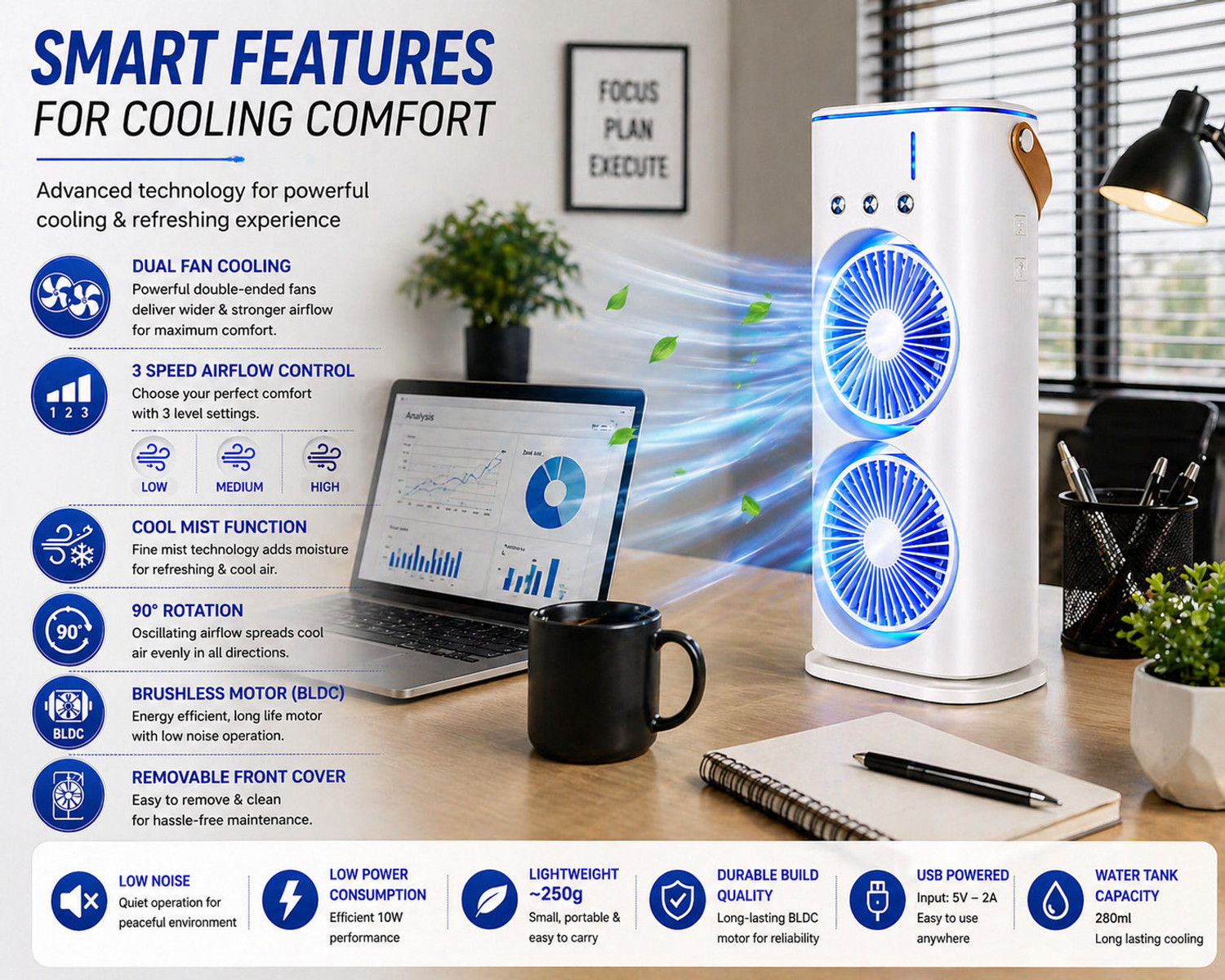 Image of NOORECO DF-M01 BLDC Motor with Remote, Energy Saving, Remote Controlled, High Air Delivery, BLDC Motor 90 mm Table Fan