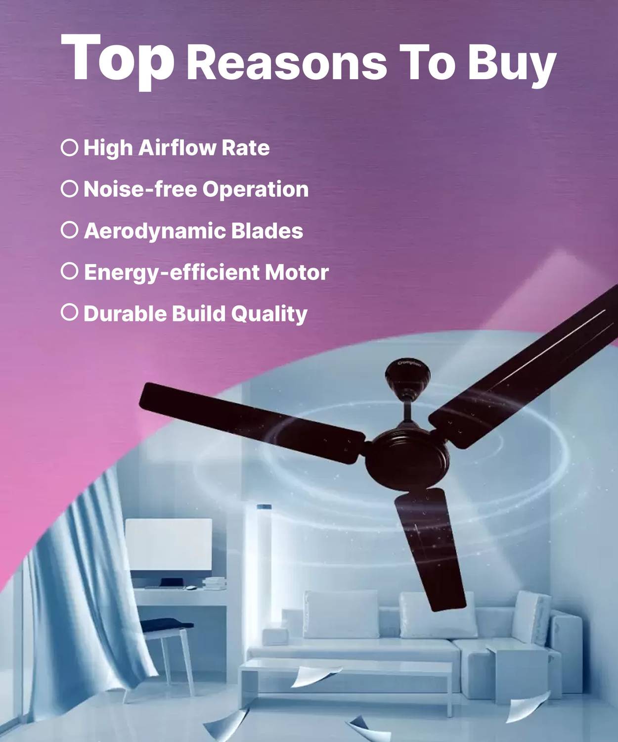 Crompton Surebreeze Sea Sapphira 1200mm Ceiling Fan - Image 4