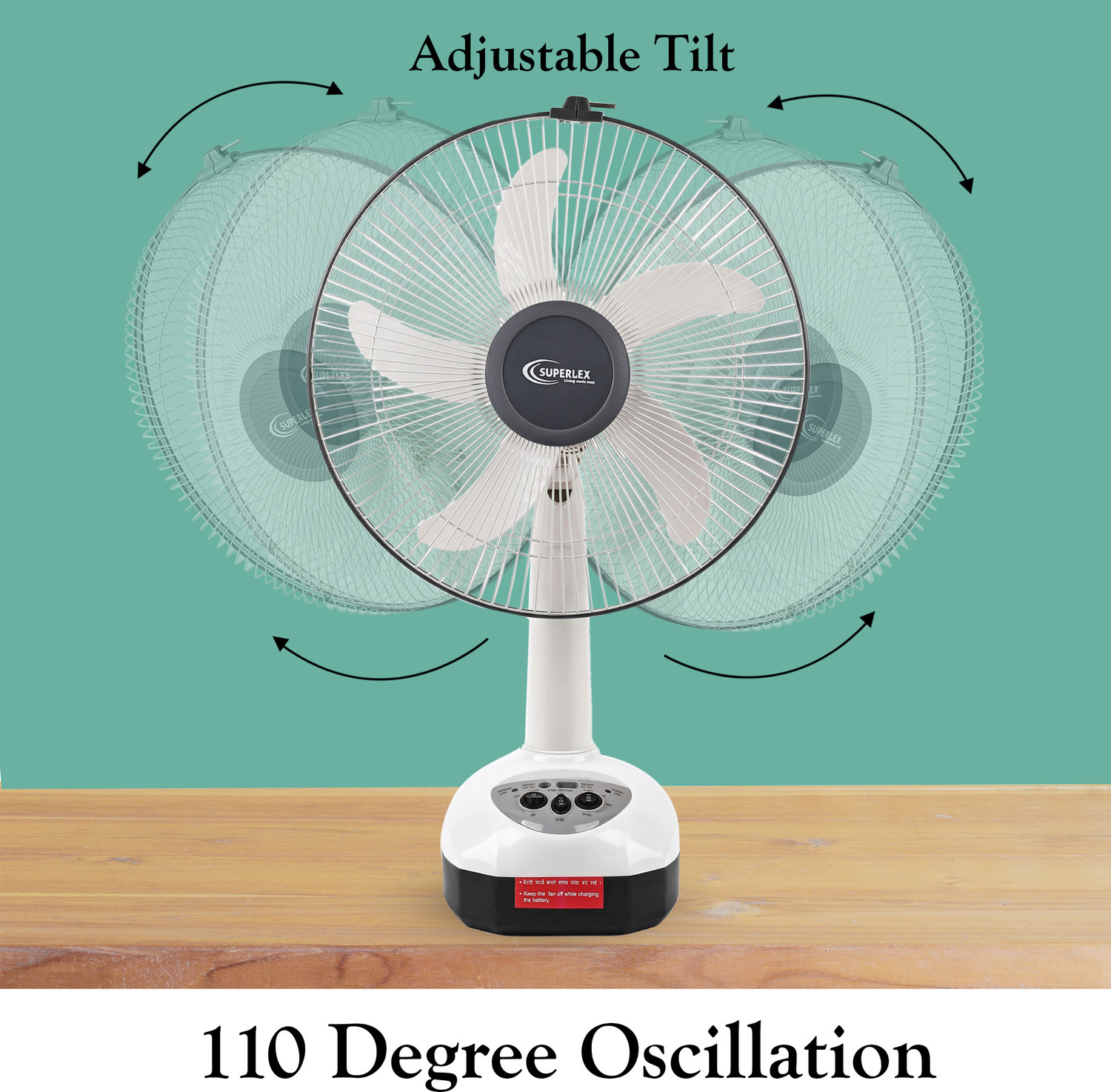 Image of SUPERLEX BreezePro SRF-400 AC /DC Rechargeble High Air Delivery | 12H Backup & USB Output with 1 Year Warranty 400 mm Table Fan