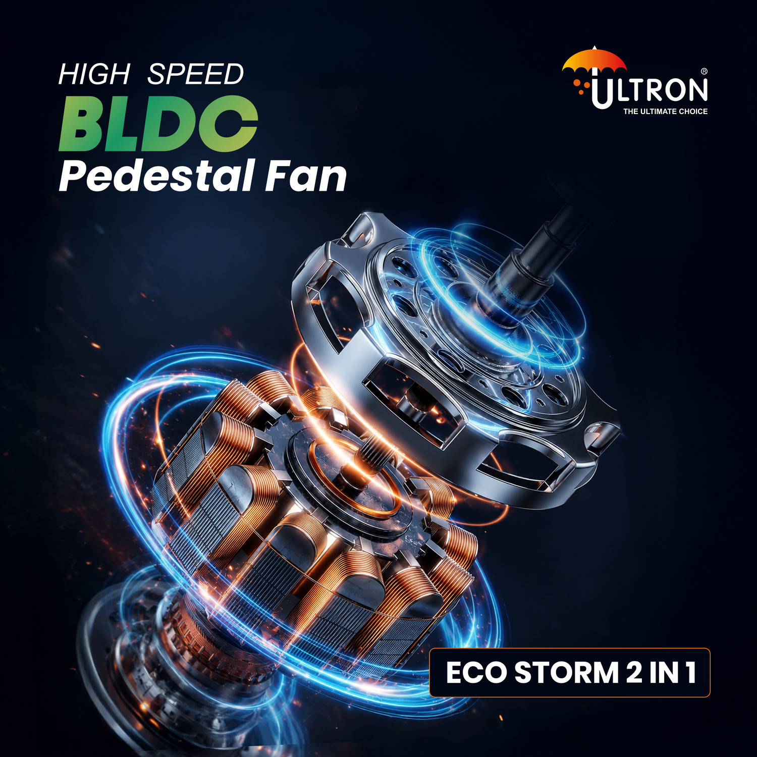 Image of ULTRON BLDC PEDESTAL FAN with 2 Year Warranty BLDC Motor, Energy Saving, High Air Delivery, Silent Operation, Ultra High Speed 400 mm Pedestal Fan
