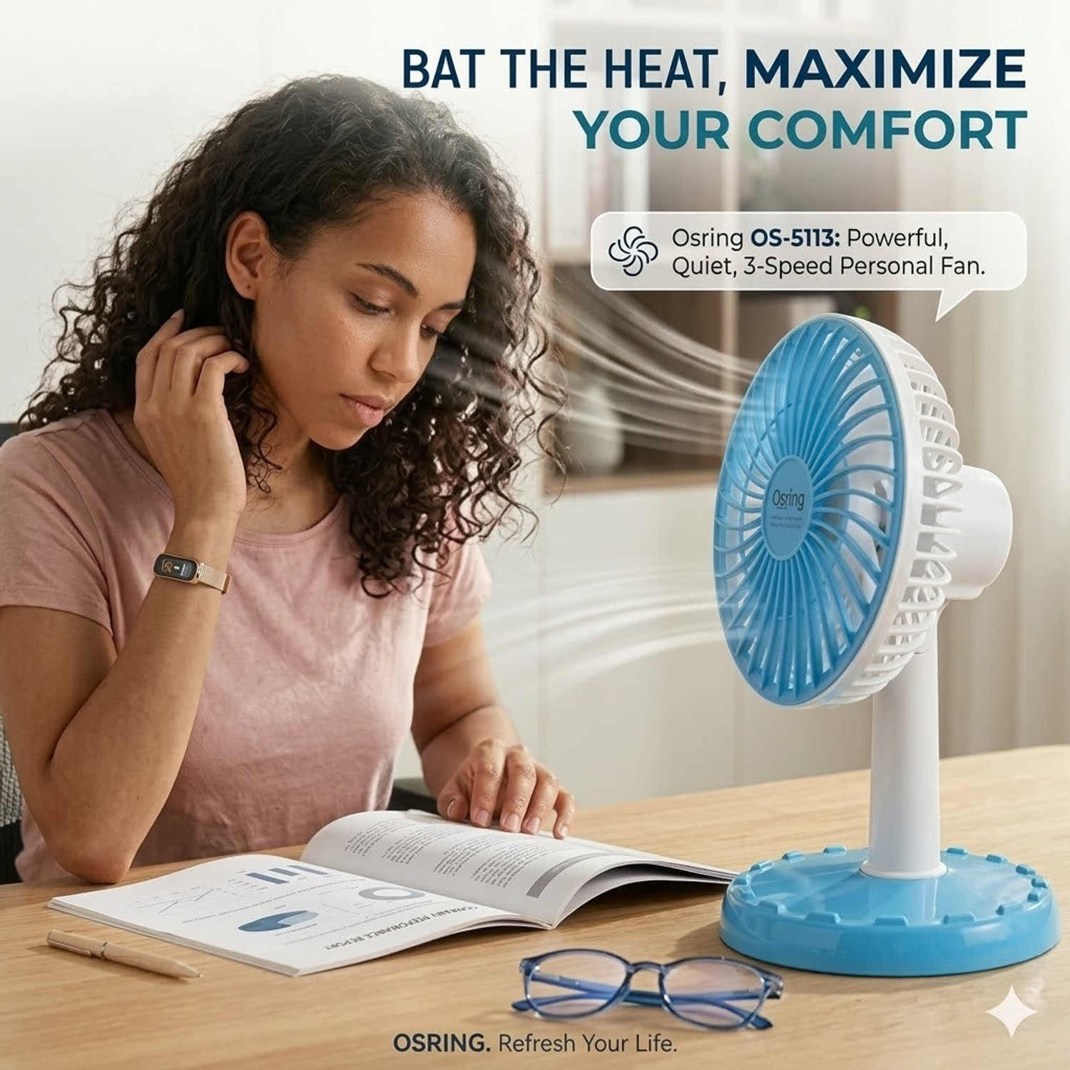 Image of URBAN ZONE ENTERPRISES Osring OS-5113F | Rechargeable | Silent Operation Silent Operation 120 mm Table Fan