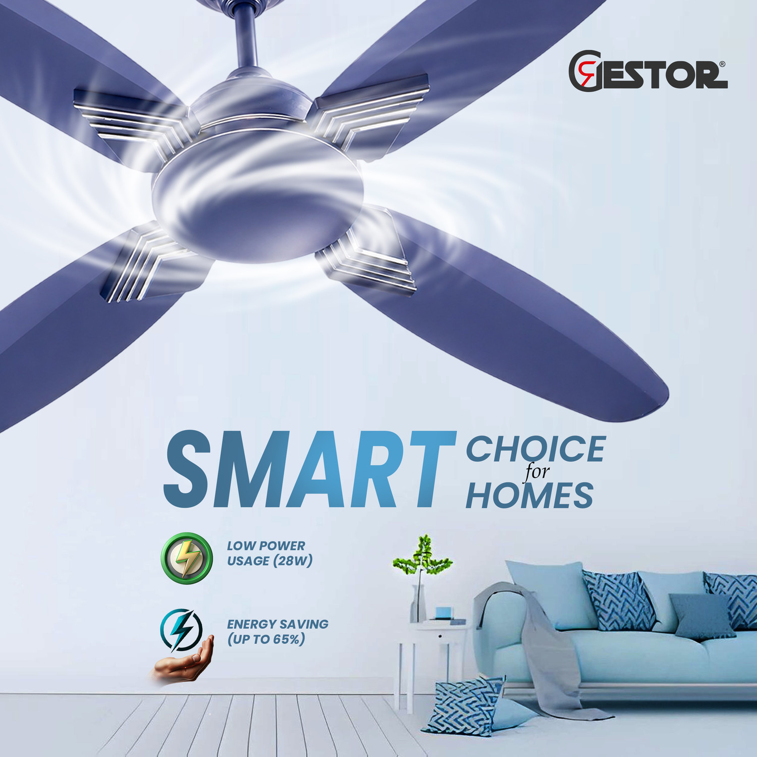 Image of GESTOR Avenzo 202 | BLDC | Super Hi Speed 48 inch Premium Series with 5 Year Warranty Anti Dust, BLDC Motor with Remote, Energy Saving, Silent Operation 1200 mm Ceiling Fan