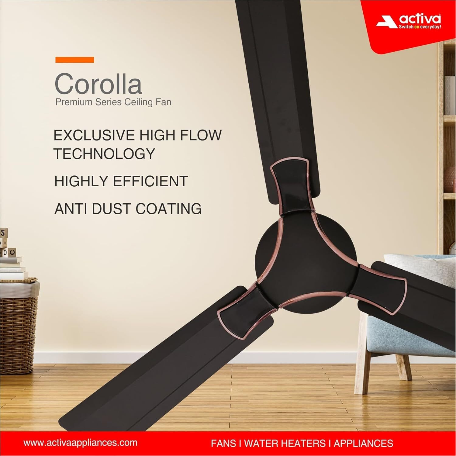 Image of ACTIVA Corolla with 2 Year Warranty Energy Saving 1200 mm Ceiling Fan