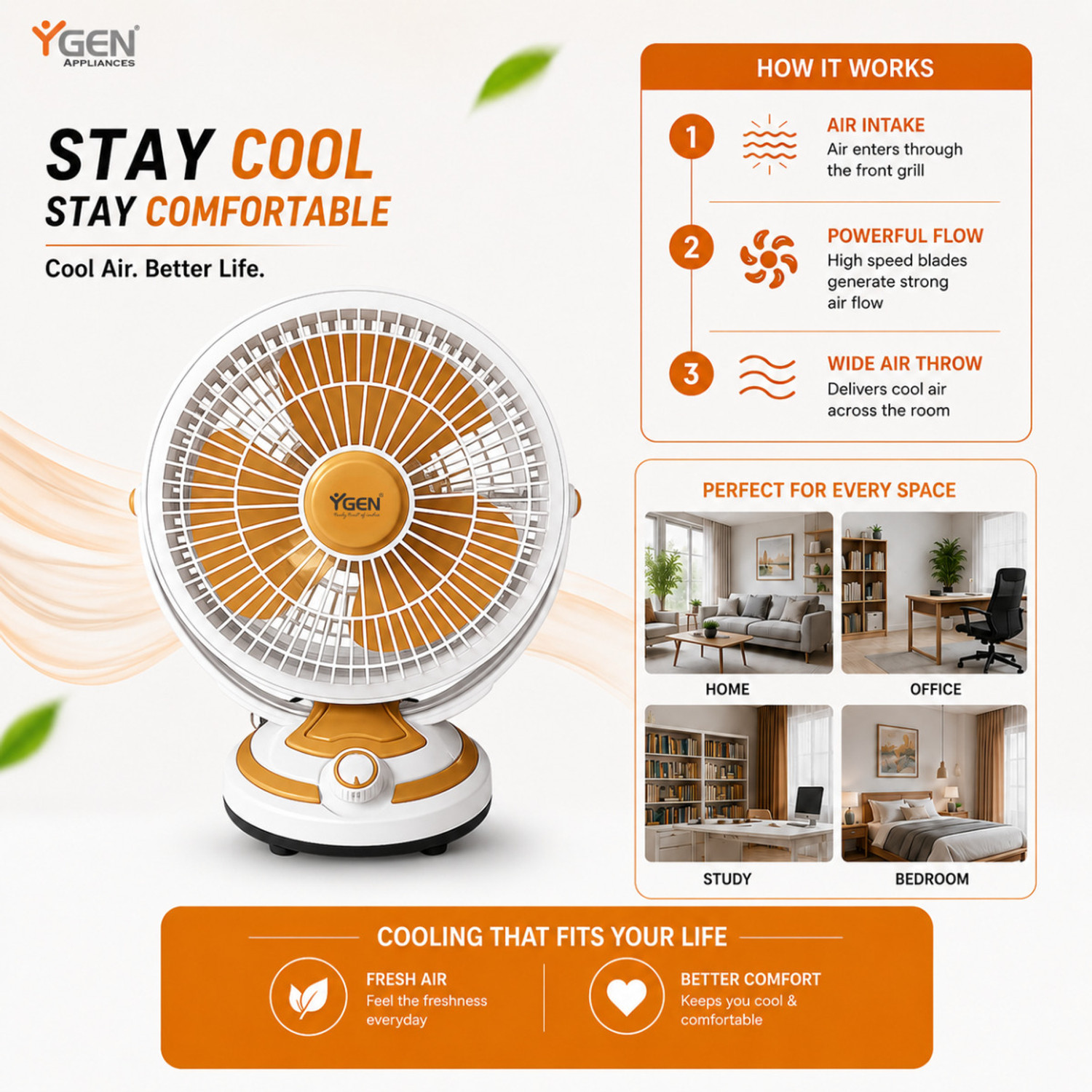 Image of YGEN TABLE FAN 12 INCH CP with 2 Year Warranty Silent Operation, Ultra High Speed 305 mm Table Fan