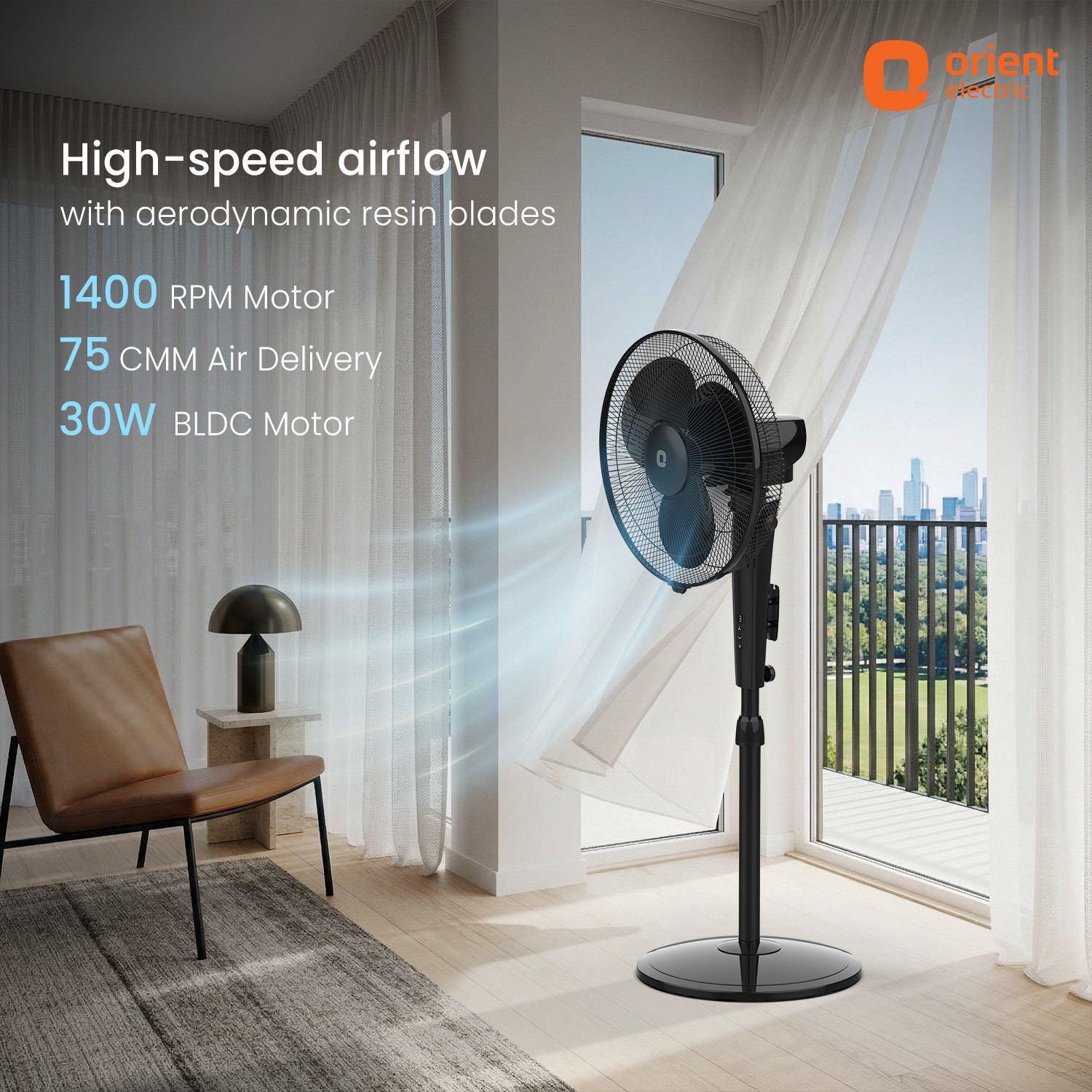 Image of Orient Electric Harrier BLDC Stand Fan | 2121680617720 Energy Saving, Whisper Quiet Operation with 2 Year Warranty BLDC Motor with Remote, Energy Saving, Ultra High Speed, High Air Delivery 400 mm Pedestal Fan