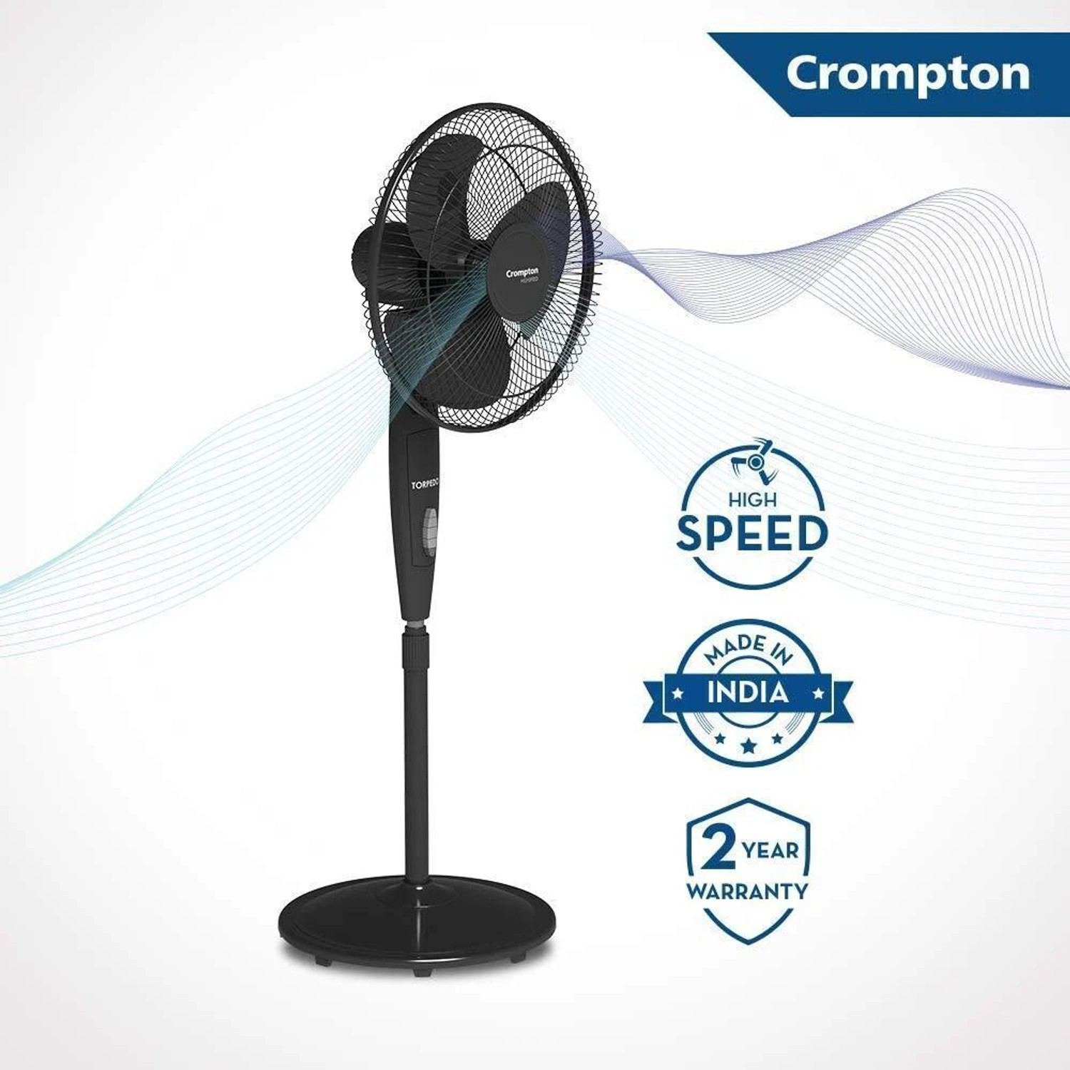 Image of Crompton ?Torpedo | High Speed | Economy with 2 Year Warranty Ultra High Speed 400 mm Pedestal Fan