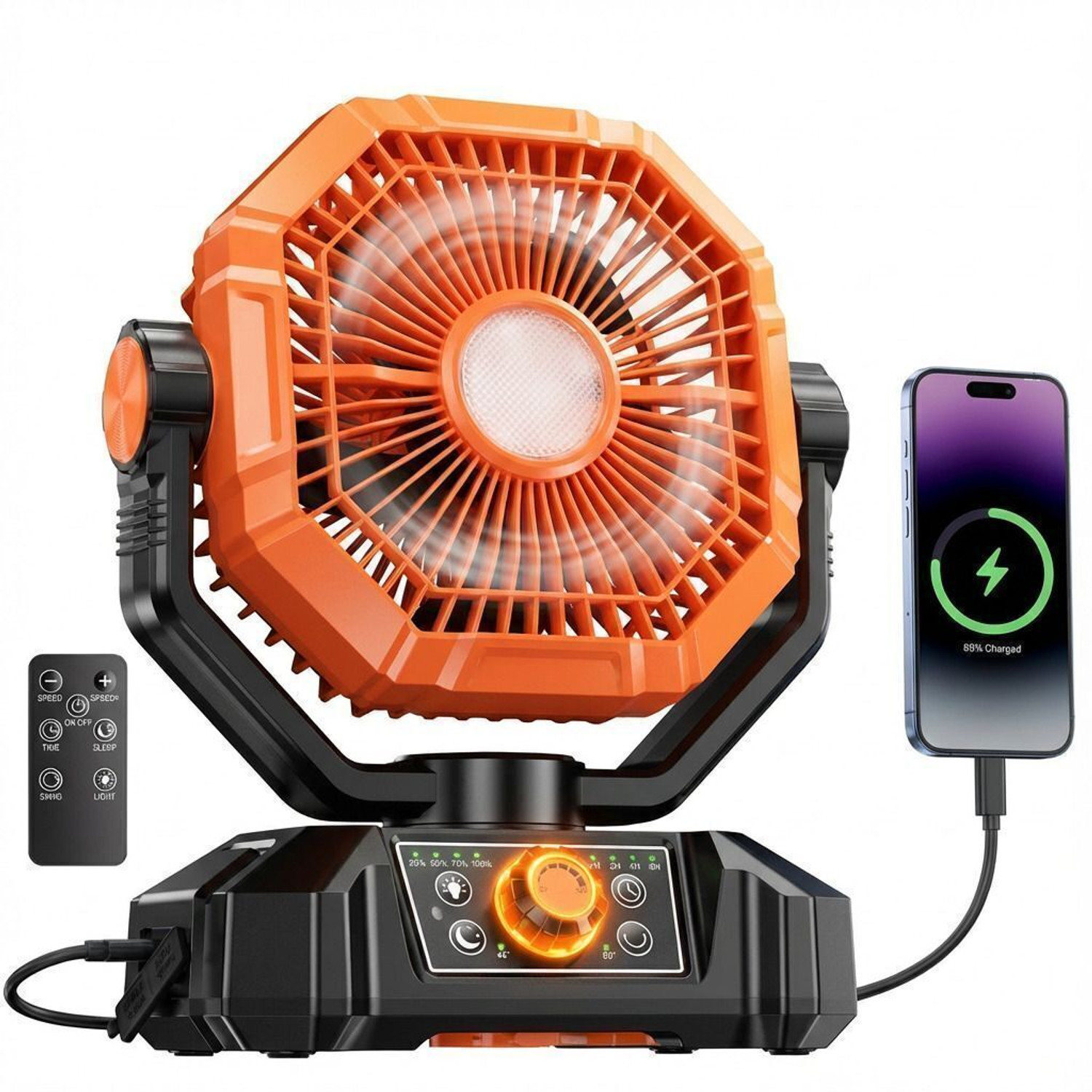 Image of Tuarso 20000mAh Rechargeable Portable Fan for Home with LED Emergency Light, Battery with 12 Months Warranty Energy Saving, Remote Controlled, Silent Operation, Ultra High Speed 20 mm Table Fan