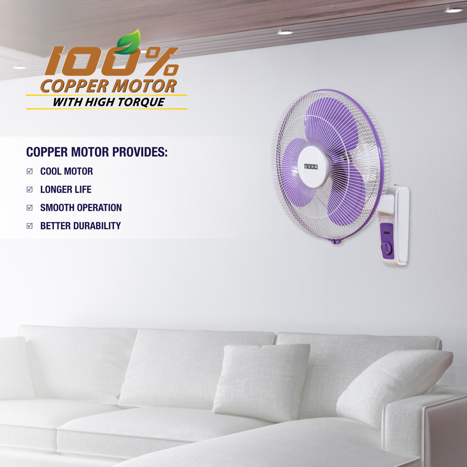Image of USHA Maxx Air with 2 Year Warranty 400 mm Wall Fan (Purple White | Pack of 1)