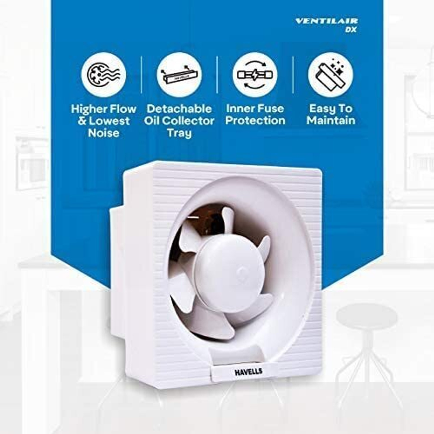 Image of HAVELLS Ventil Air DX, Suitable for Bathroom with 2 Year Warranty 200 mm Exhaust Fan
