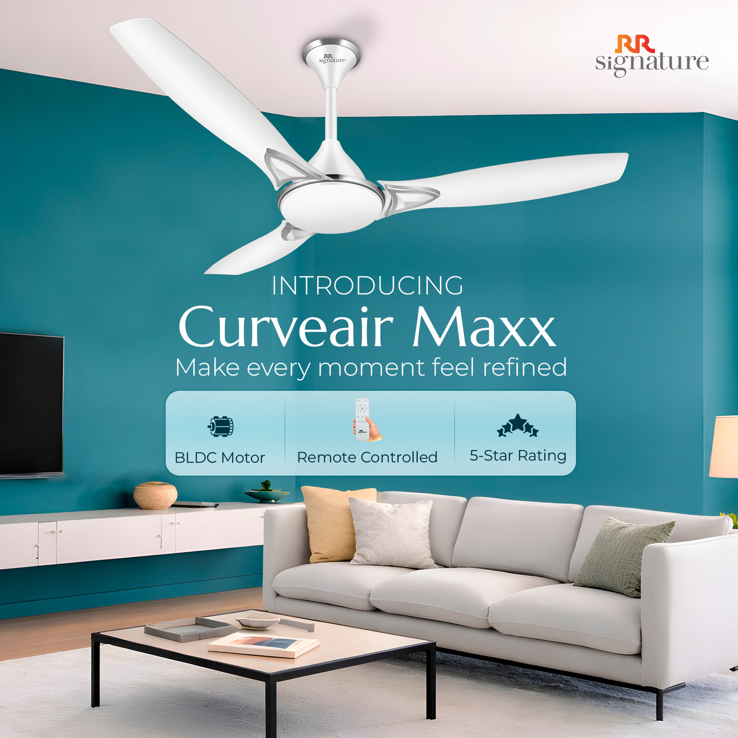 Image of RR CURVEAIR MAXX with 2 Year Warranty BLDC Motor 1200 mm Ceiling Fan