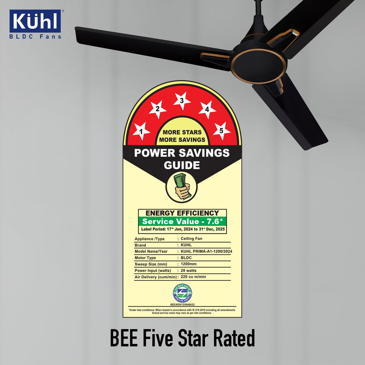 Image of Kuhl PRIMA PRIMA A BLDC CELLING FAN with 5 Year Warranty BLDC Motor 1200 mm Ceiling Fan