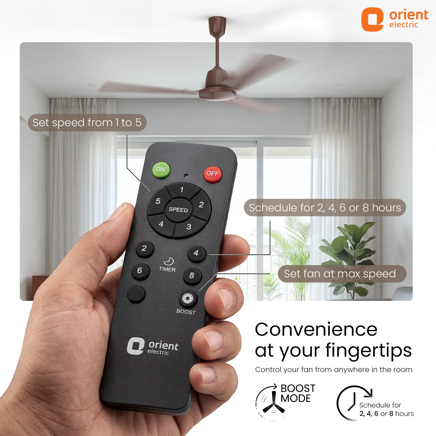 Image of Orient Electric Ujala Swift with 3 Year Warranty BLDC Motor with Remote, Energy Saving, High Air Delivery, Ultra High Speed 1200 mm Ceiling Fan