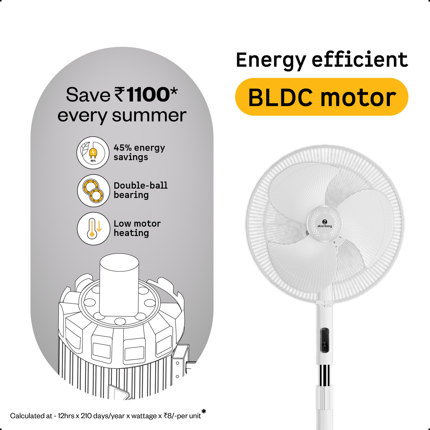 Image of Atomberg SilenceAire Hi-Speed6 SpeedSilent Pedestal FanHome&OfficeHeight Adjustable with 2 Year Warranty Silent Operation 400 mm Pedestal Fan