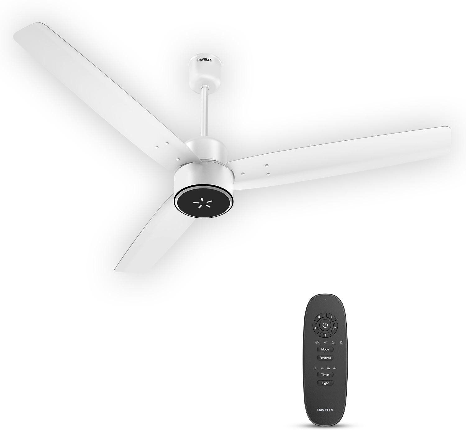 Image of HAVELLS FAB ULED|LED Speed Indicator|Remote Controlled|Upto 65% Energy Saving with 3 Year Warranty BLDC Motor with Remote 1200 mm Ceiling Fan (5 Star | Elegant White | Pack of 1)