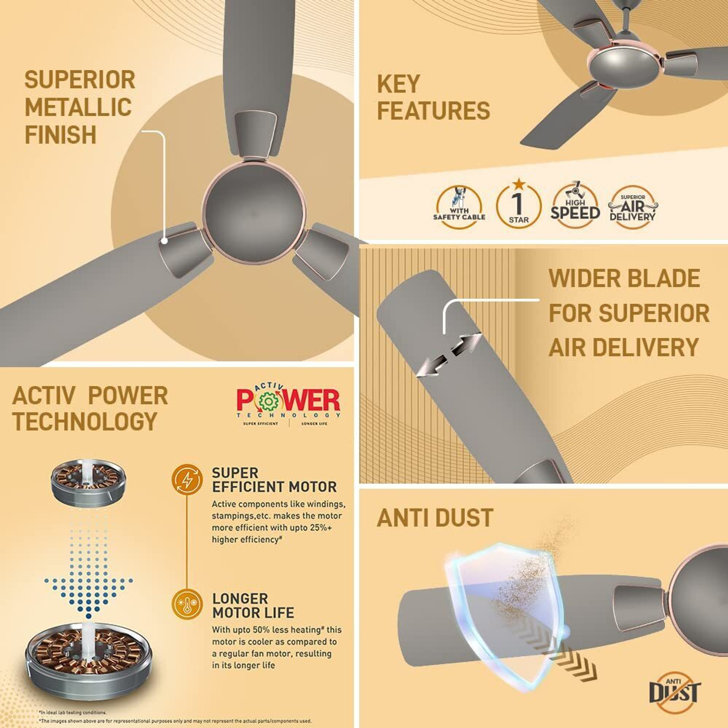Image of Crompton Toro Warm Grey with 2 Year Warranty Anti Dust 1200 mm Ceiling Fan (1 Star | Warm Grey | Pack of 1)