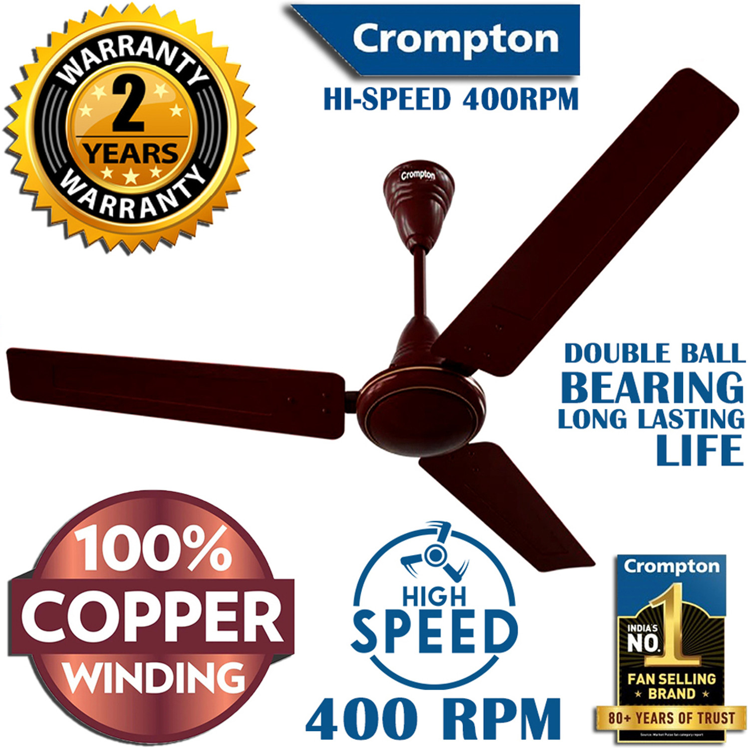 Image of Crompton SUPER HIGH SPEED 400 RPM 48 5Z /2026 Energy Efficient 46W 100% Copper4 with 24 Months Warranty Energy Saving 1200 mm Ceiling Fan