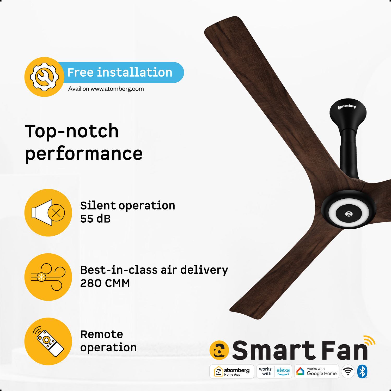 Image of Atomberg Aris Starlight Smart, Advance Air+ Technology, Award Winning Design, Underlight with 5 Year Warranty BLDC Motor with Remote 1400 mm Ceiling Fan