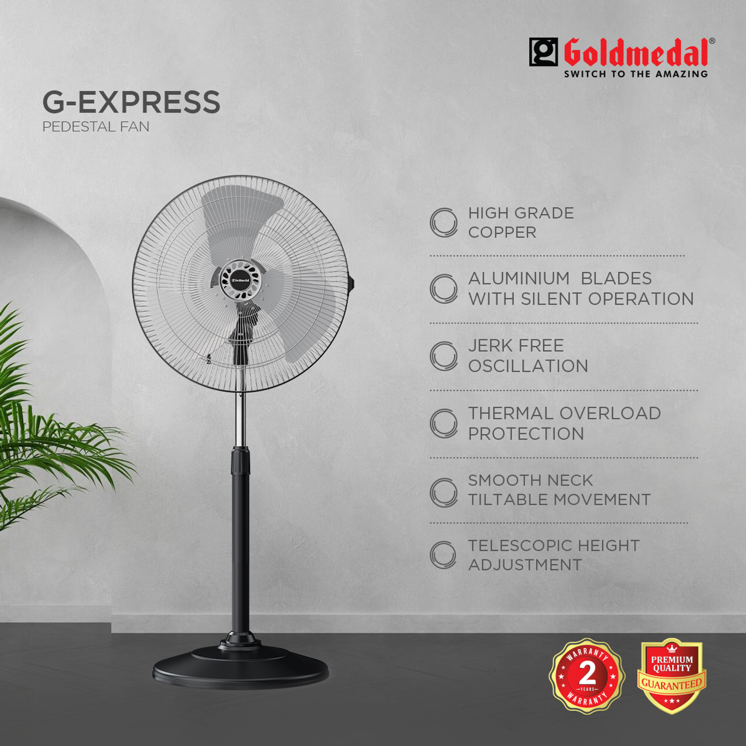 Image of Goldmedal G-Express 450mm with 2 Year Warranty 450 mm Pedestal Fan (Black Silver | Pack of 1)