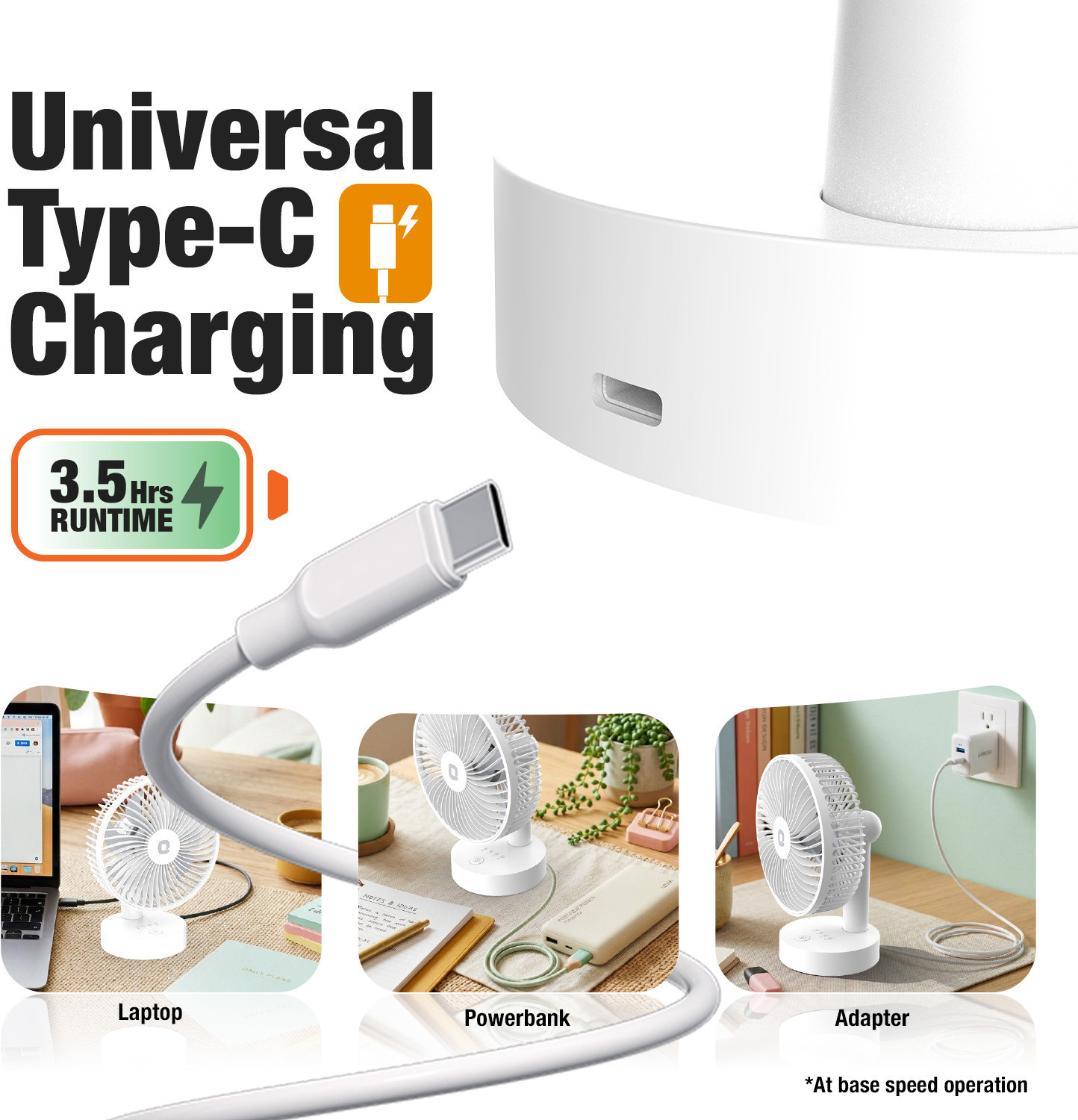 Image of Orient Electric Elfie | Rechargeable Compact Mini Personal Fan | USB Type-C Charging with 1 Year Warranty Silent Operation 127 mm Table Fan